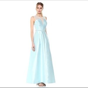 Nicole Miller Illusion Neckline Beaded Gown (Aqua)